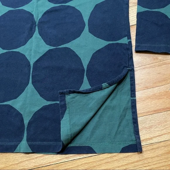Marimekko x Uniqlo Women's Long Sleeve Tunic sz XS Green With Big Navy Dots EUC - Picture 11 of 12